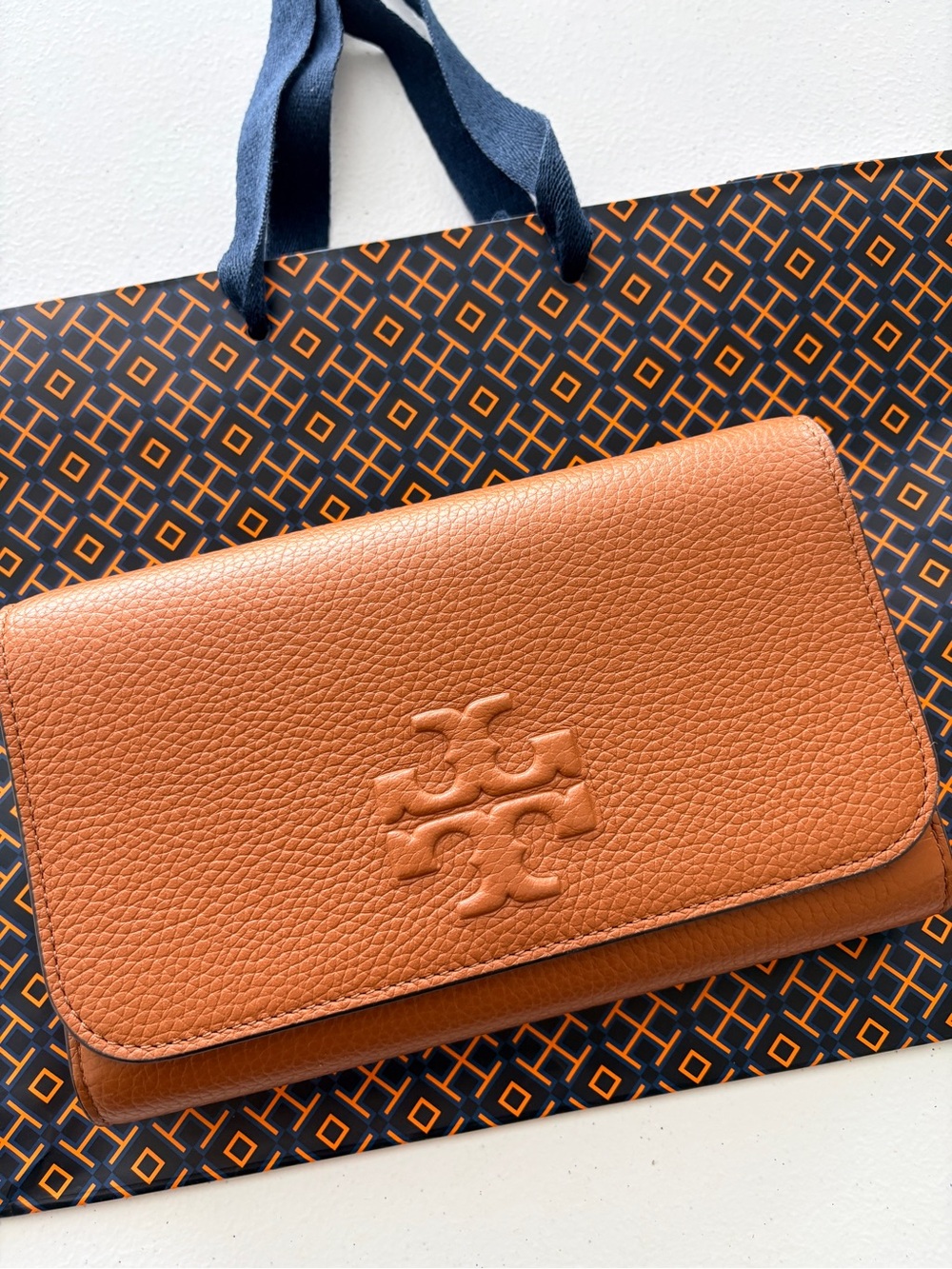 Tory Burch Cognac Brown Pebbled Leather Crossbody Wallet & Card Holder Set NWOT - Picture 5 of 10